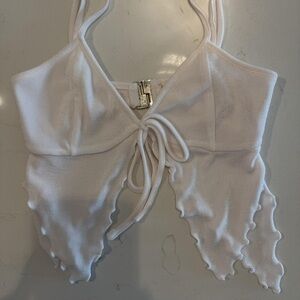 Tiger Mist White Tie-Front Crop Top